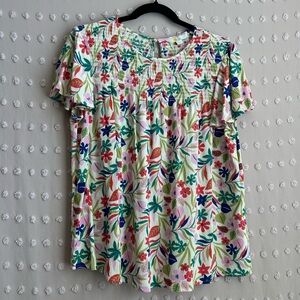 Boden Layla Printed‎ Smock Top Short Sleeve Sz 10 Floral Preppy